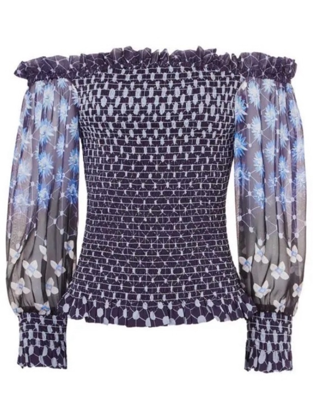 EUC Temperley Mia Print Silk Smocked Top Size 12 Retail $595.00